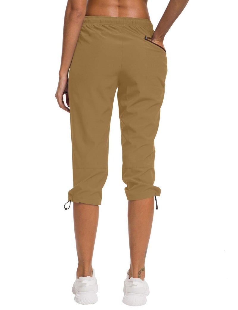 ChinFun Women's Cargo Hiking Pants Water Resistant UPF 50+ Stretch Capris Deep Khaki L - Image 5